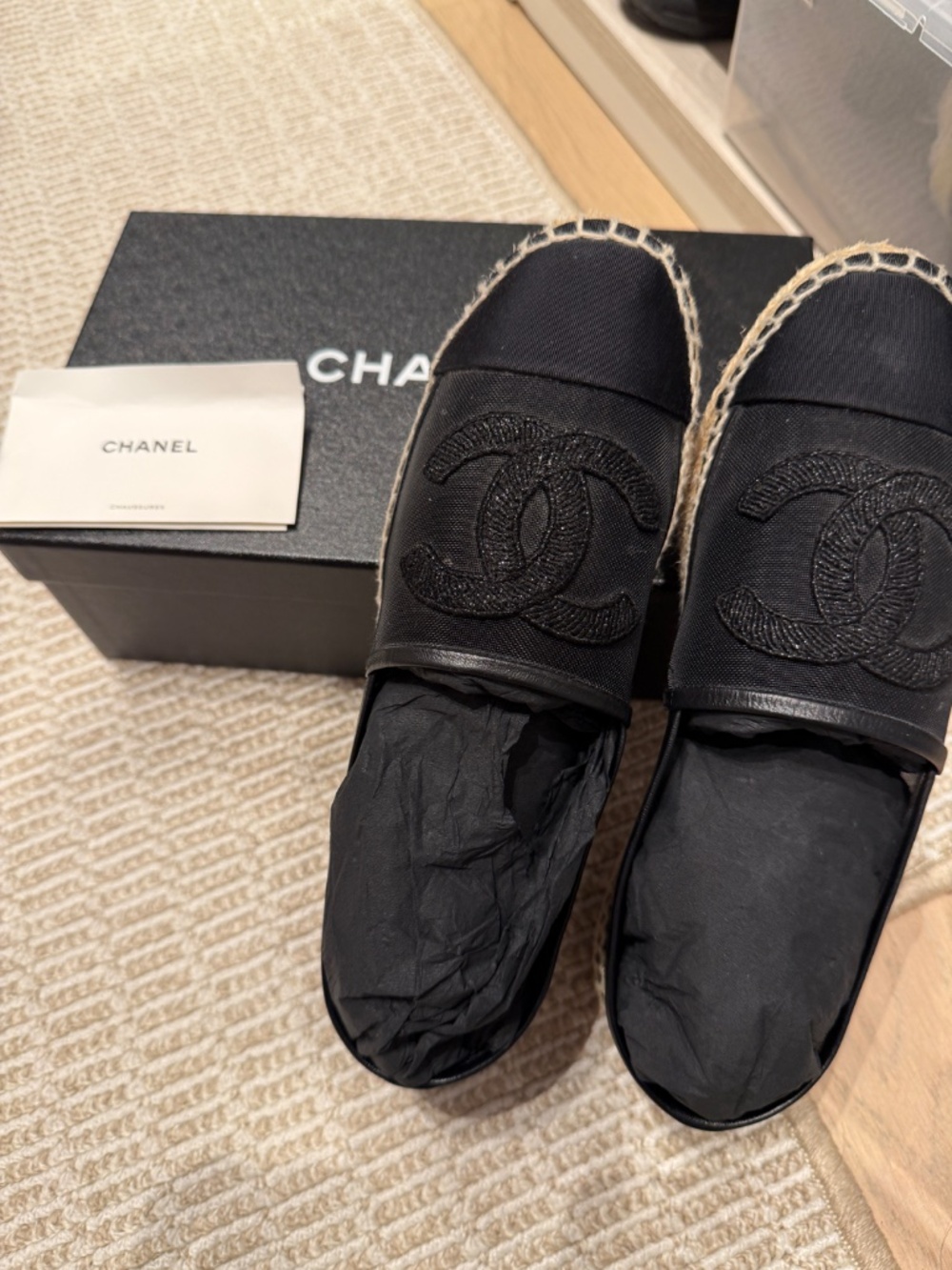 CHANEL Mesh Grosgrain CC Espadrilles black size 39